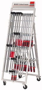 BESSEY Zwingenwagen ZW1-A01 Holzgriff bestückt mit 
5x GZ12/5x GZ16/5x GZ20/5x GZ25/5x GZ30/3x GZ40/
2x GZ50/2x GZ60/1x GH16/1x GH20