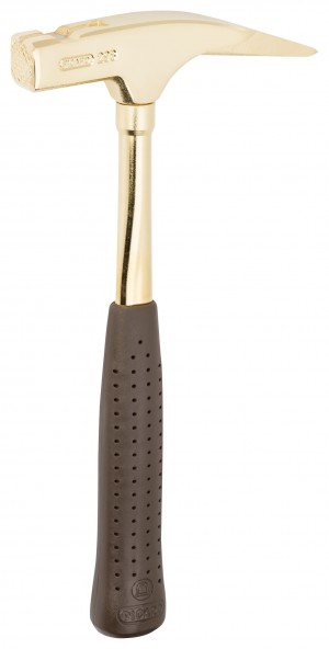 PICARD Latthammer vergoldet, mit magnetischem Nagelhalter, für höchste Ansprüche, Hammerkopf fein blank, Chrom-Molybdän-Stahlrohrstiel, Klaue und Spitze besonders gehärtet, mit hohem Auge, brauner Spezialgriff, geraute Bahn, Nr. 298f, vergoldet