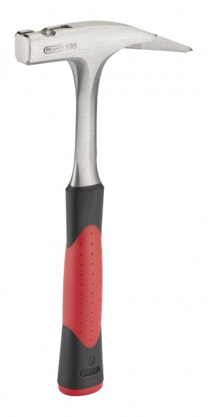 PICARD Ganzstahl-Latthammer mit ergonomischem, schwingungsdämpfendem 2-Komponenten-Griff rot/schwarz, magnetischer Nagelhalter, aus hochwertigem Vergütungsstahl gefertigt, Nr. 590, glatt