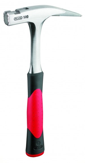 PICARD Ganzstahl-Latthammer mit ergonomischem, schwingungsdämpfendem 2-Komponenten-Griff rot/schwarz, magnetischer Nagelhalter, aus hochwertigem Vergütungsstahl gefertigt, Nr. 590, geraut