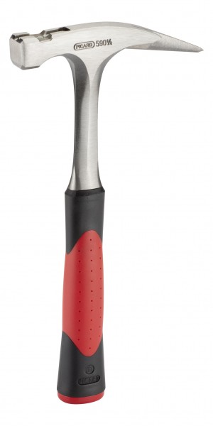 PICARD Ganzstahl-Latthammer, leichte Ausführung mit ergonomischem, schwingungsdämpfendem 2-Komponenten-Griff rot/schwarz, magnetischer Nagelhalter, aus hochwertigem Vergütungsstahl gefertigt, Nr. 590 1/2, glatt