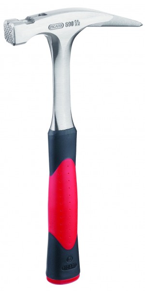 PICARD Ganzstahl-Latthammer, leichte Ausführung mit ergonomischem, schwingungsdämpfendem 2-Komponenten-Griff rot/schwarz, magnetischer Nagelhalter, aus hochwertigem Vergütungsstahl gefertigt, Nr. 590 1/2, geraut