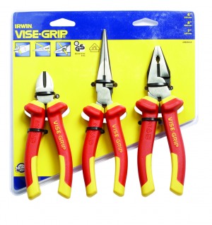 IRWIN VDE Zangen-Set 3pcs Set (6”/150mm diagonal cutter, 8”/200mm long nose plier, 7”/175mm combination plier