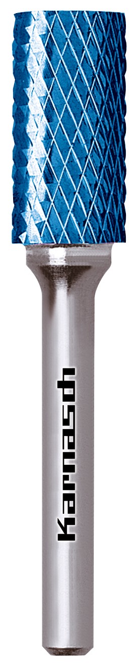 KARNASCH  Hartmetall-Frässtift Blue-Tec beschichtet  ZYB/ HP-3 d1=8,0 / l2=20 / d2=6 / l1=65mm mit Stirnverzahnung