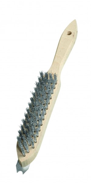 LESSMANN Grillbürsten mit Schaber 4 Reihen Stahldraht rostfrei ROF gew. 0,35 mm  hoch 25 mm Schaber aus Stahl rostfrei ROF
