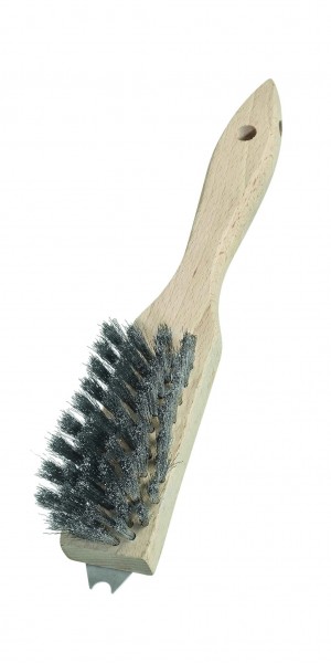 LESSMANN Grillbürsten mit Schaber 250x38x16 mm 4 rhg. mit 1 Reihe Bart Stahldraht rostfrei ROF gewellt 0,20 mm hoch 23 mm  Schaber aus Stahl rostfrei
