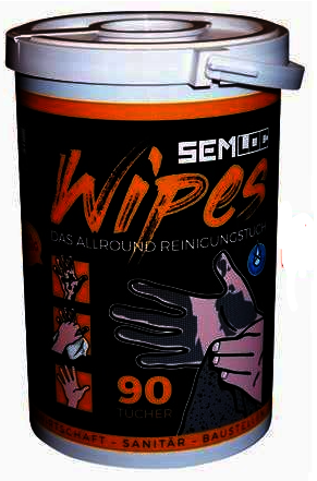 SEMLOC Wipes 90 Allround Reinigungstuch zur Entfernung von hartnäckigsten Schmutz auf Händen, Werkzeugen usw. 90 Tücher 27x31cm pro Dose