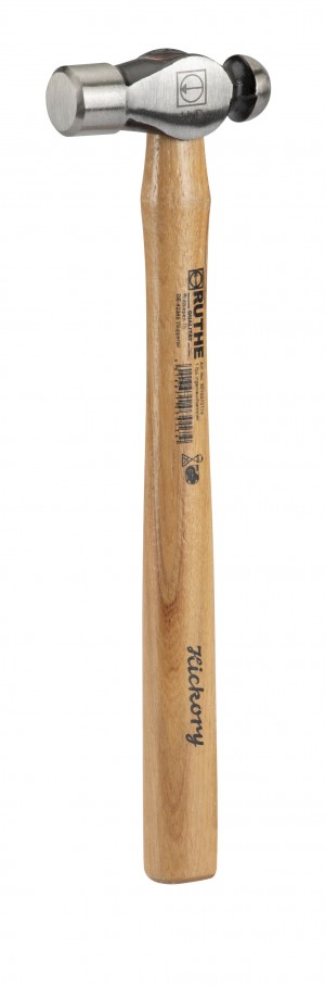 RUTHE Schlosserhammer Hickory, Englische Form Englische Form, aus Qualitätsstahl, im Gesenk geschmiedet, gehärtet und angelassen, Bahn und Kugel geschliffen, Stiel Hickory