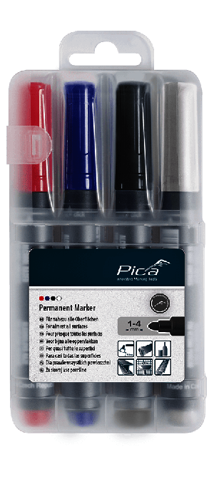 Pica Permanentmarker-Set 1 - 4mm, sort. Farben + Instant-White
