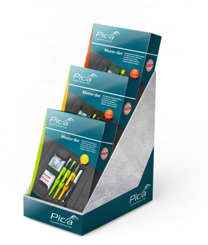 Pica Starter-Paket mit Master-Sets - das Paket besteht aus 12 Masterset (jew. 4 Sets pro Ausführung) + einem kostenlosen, leeren Stufen-Display für eine perfekte Präsentation am POS
