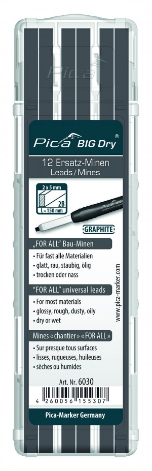 Pica BIG DRY Minen-Set FOR ALL Graphit / 12 Minen im stabilen Etui