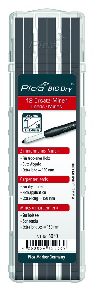 Pica BIG DRY Minen-Set Zimmermann 2H / 12 Minen im stabilen Etui