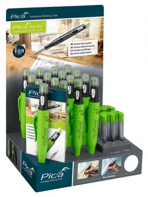 Pica Fine-Dry 0,9 Display Inhalt: 20 Marker Pica Fine Dry inkl. 5 Minen HB, Inhalt: 5 Ersatz-Minen HB 7030, 5 Ersatz-Minen H 7050, 3 x Minen weiß, 2 x Minen rot

