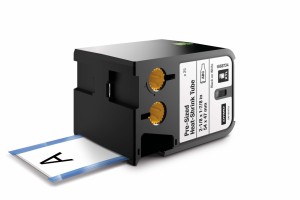 DYMO XTL Vorkonfektionierter Heißschrumpfschlauch, selbstlam., 25 Stück auf Trägerband 54mm x 47mm, schwarz auf weiß (XTL500)