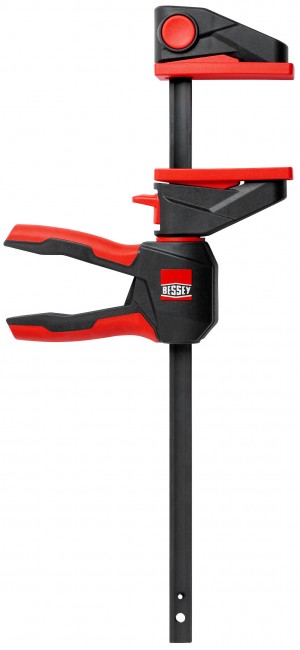 BESSEY Einhandzwinge mit drehbarem Griff "EZ360" Spannweite 300 mm Ausladung 80 mm Spreizweite 195-465 mm Schiene 18x5 mm Spannkraft 1.400N
