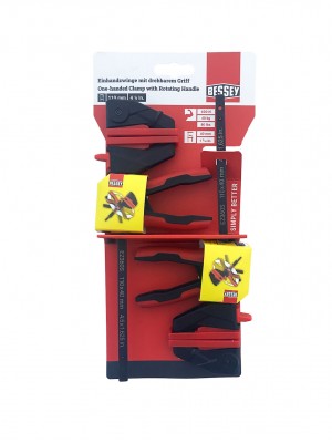 BESSEY Einhandzwingen mit drehbarem Griff S Spannweite 110 mm Ausladung 40 mm Spreizweite 104 - 208 mm Schiene 2,5 x 7 mm Spannkraft 400 Nm