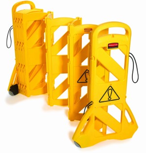 RUBBERMAID Mobiles Absperrsystem gelb, Polyethylen, Aufgestellt: bis zu 4 m lang, Zusammengeklappt: 60x35x100 cm
