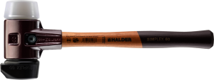 HALDER SIMPLEX-Schonhammer
mit Stahlgussgehäuse und Holzstiel, DRM 60,
Gummikomposition mit Standfuss /
Superplastik
