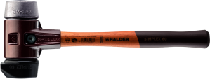 HALDER SIMPLEX-Schonhammer
mit Stahlgussgehäuse und Holzstiel, DRM 60,
Gummikomposition mit Standfuss /
Weichmetall
