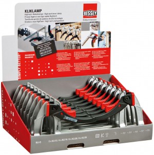 BESSEY Hightech-Hebelzwinge KliKlamp Theken-Display KLI-D
besteht aus: 2xKLI12, 4xKLI16, 6xKLI20, 4xKLI25