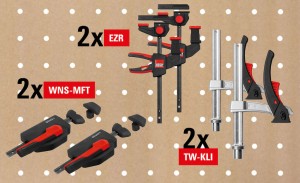 BESSEY Waagrecht-Niederzugspanner WNS-MFT (2 Stück im Set) + Einhand-Tischzwinge EZR (2 Stück im Set inklusive 2 Adapter) + Spannelement für Multifunktionstische TW-KLI (2 Stück im Set)

