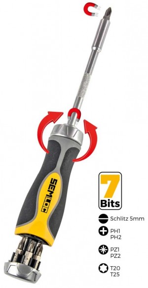 SEMLOC Multibit-Ratschenschraubendreher mit 7 Bits - 1 Stück im Blister