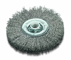 LESSMANN Einscheibenbürsten Drm 115 mm breit 12 mm Rohr 40 mm Stahldraht verm. STM gew. 0,30 mm DS-Drm 67 mm Gew. M14
