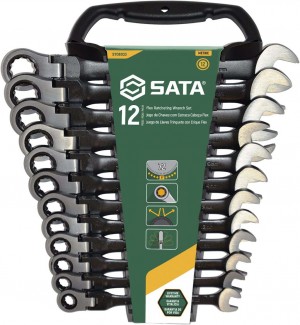 SATA 12-tlg. Gelenk-Ratschen-Ringmaulschlüssel-Set - Black Edition Gr. 8, 9, 10, 11, 12, 13, 14, 15, 16, 17, 18, 19 mm - Modell 8033