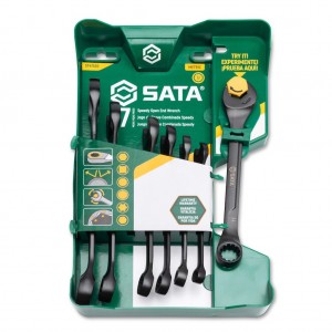 SATA 7-tlg. X6 Offener Ratschen-Ringmaulschlüssel-Set schwarze Ausführung Gr. 8, 10, 12, 13, 14, 15, 17 mm - Modell 47530
