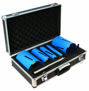DIAM KOFFER : 5 x Bohrkronen Ø38, 52, 65, 117, 127 mm - M16 - 1x Zentrierbohrer -  2x Adapter (1x SDS und