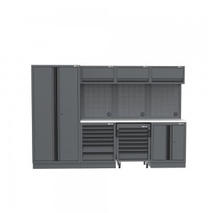 Semloc WorkSpace Kombi-Werkstatteinrichtung mit Edelstahl-ummantelter Arbeitsplatte, Abmessung 2955x495x2000