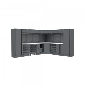 Semloc WorkSpace Kombi-Werkstatteinrichtung mit Edelstahl-ummantelter Arbeitsplatte, Abmessung 3500/2820x495x2000
