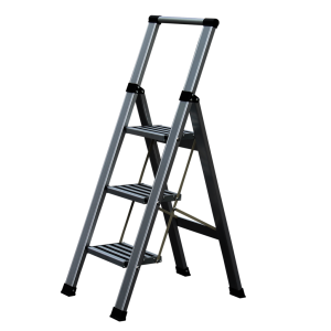 AHW Aluminium-Klappleiter STEP+STORE "L" -  3 Stufig mit Haltebügel, Antislip-Stufen, entspricht EN 131 Norm