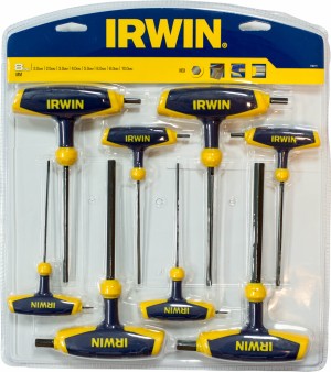 IRWIN ‘T’ -Griff Sechskantschlüssel, Sätze 8-tlg. Satz MM: 2,0, 2,5, 3,0, 4,0, 5,0, 6,0, 8,0, 10,0 mm