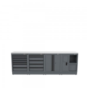 Semloc WorkSpace Kombi-Werkstatteinrichtung mit Edelstahl-ummantelter Arbeitsplatte, Tiefe Arbeitsplatte,  2720x645x950 mm