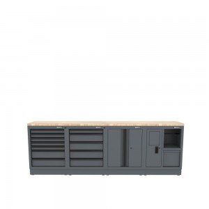 Semloc WorkSpace Kombi-Werkstatteinrichtung mit Holz-Arbeitsplatte, Tiefe Arbeitsplatte,  2720x645x950 mm