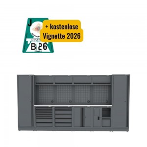 Semloc WorkSpace Kombi-Werkstatteinrichtung mit Edelstahl-ummantelter Arbeitsplatte, Abmessung 3920x495x2000 mm
