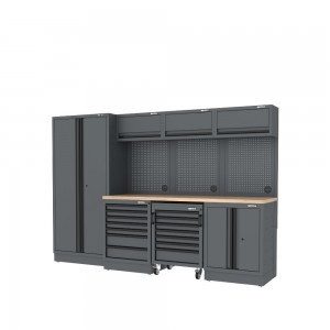 Semloc WorkSpace Kombi-Werkstatteinrichtung mit Arbeitsplatte aus Holz,Tiefe Arbeitsplatte, Abmessung 2955x645x2000