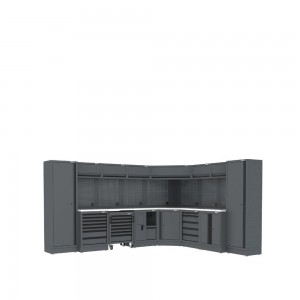 Semloc WorkSpace Kombi-Werkstatteinrichtung mit Edelstahl-ummantelter Arbeitsplatte, Tiefe Arbeitsplatte, Abmessung 3500/2820x645x2000