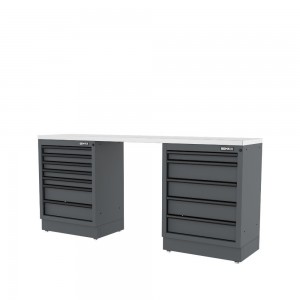 Semloc WorkSpace Kombi-Werkstatteinrichtung mit Edelstahl-ummantelter Arbeitsplatte, Tiefe Arbeitsplatte, 2450x645x950 mm