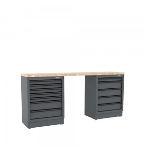 Semloc WorkSpace Kombi-Werkstatteinrichtung mit Holz-Arbeitsplatte, Tiefe Arbeitsplatte, 2400x645x950mm