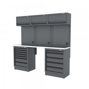 Semloc WorkSpace Kombi-Werkstatteinrichtung mit Edelstahl-ummantelter Arbeitsplatte, Tiefe Arbeitsplatte, 2400x645x2000 mm