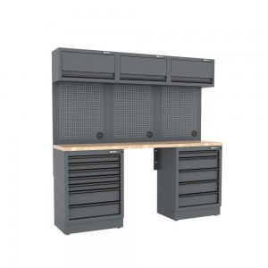 Semloc WorkSpace Kombi-Werkstatteinrichtung mit Holz-Arbeitsplatte,Tiefe Arbeitsplatte, 2400x645x2000 mm