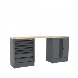 Semloc WorkSpace Kombi-Werkstatteinrichtung mit Holz-Arbeitsplatte, Tiefe Arbeitsplatte, 2400x645x950 mm