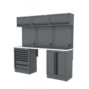 Semloc WorkSpace Kombi-Werkstatteinrichtung mit Edelstahl-ummantelter Arbeitsplatte, Tiefe Arbeitsplatte, 2400x645x2000 mm