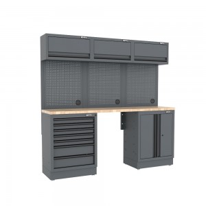 Semloc WorkSpace Kombi-Werkstatteinrichtung mit Holz-Arbeitsplatte, Tiefe Arbeitsplatte, 2400x645x2000 mm