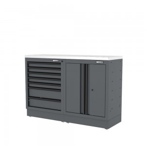Semloc WorkSpace Kombi-Werkstatteinrichtung mit Edelstahl-ummantelter Arbeitsplatte, Tiefe Arbeitsplatte, 1360x645x950 mm
