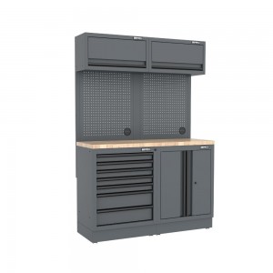 Semloc WorkSpace Kombi-Werkstatteinrichtung mit Holz-Arbeitsplatte, Tiefe Arbeitsplatte, 1360x645x2000 mm