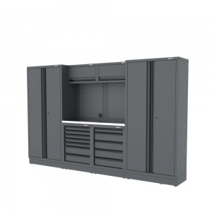 Semloc WorkSpace Kombi-Werkstatteinrichtung mit Edelstahl-ummantelter Arbeitsplatte, Tiefe Arbeitsplatte, 3180x645x2000 mm