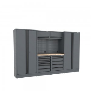 Semloc WorkSpace Kombi-Werkstatteinrichtung mit Holz-Arbeitsplatte, Tiefe Arbeitsplatte, 3180x645x2000 mm